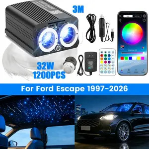 32W Twinkle APP Fiber Optic Starlight Headliner Lights Kit,1200pcs 9.8ft/3m 0.03in Optical Fiber Star Music Activated RGBW Ceiling Light Kit For Ford Escape 1997-2026