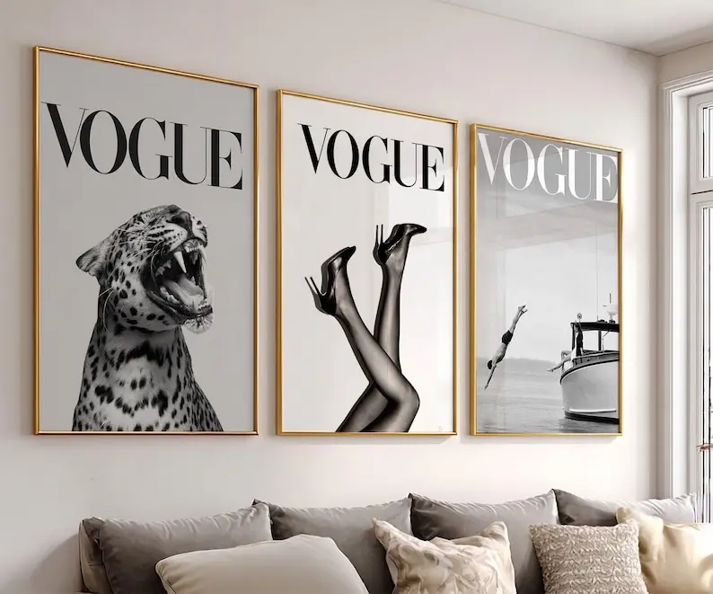 Vogue Wall Art Set of 3, High Fashion Editorial Poster Bundle, Minimalist Black and White Fashion Prints, Luxury Gallery Wall Decor,