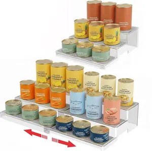 2 Pack Expandable Can Rack Organizer, 3-Tier Adjustable Length Can Storage Holder, Holds Up to 36 Cans, Stable Non-Skid Shelf, Canned Goods Storage Display for Pantry and Cabinet