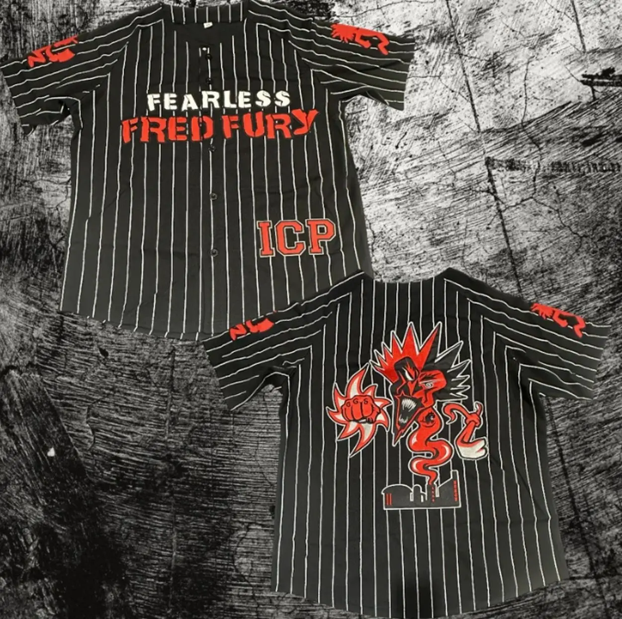 Black Pinstrip Fred Fury Baseball Jersey ICP Juggalo Jersey