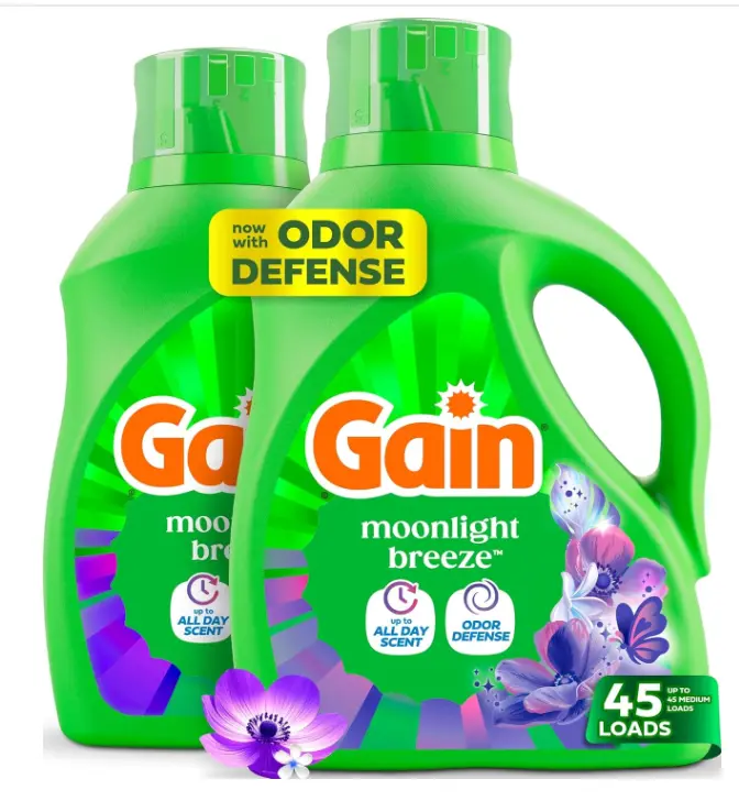 Gain Liquid Laundry Detergent with Odor Defense, Moonlight Breeze Scent, Laundry Soap For HE Washing Machines, 60 fl oz, 45 Loads, Pack of 2 (Packaging May Vary)