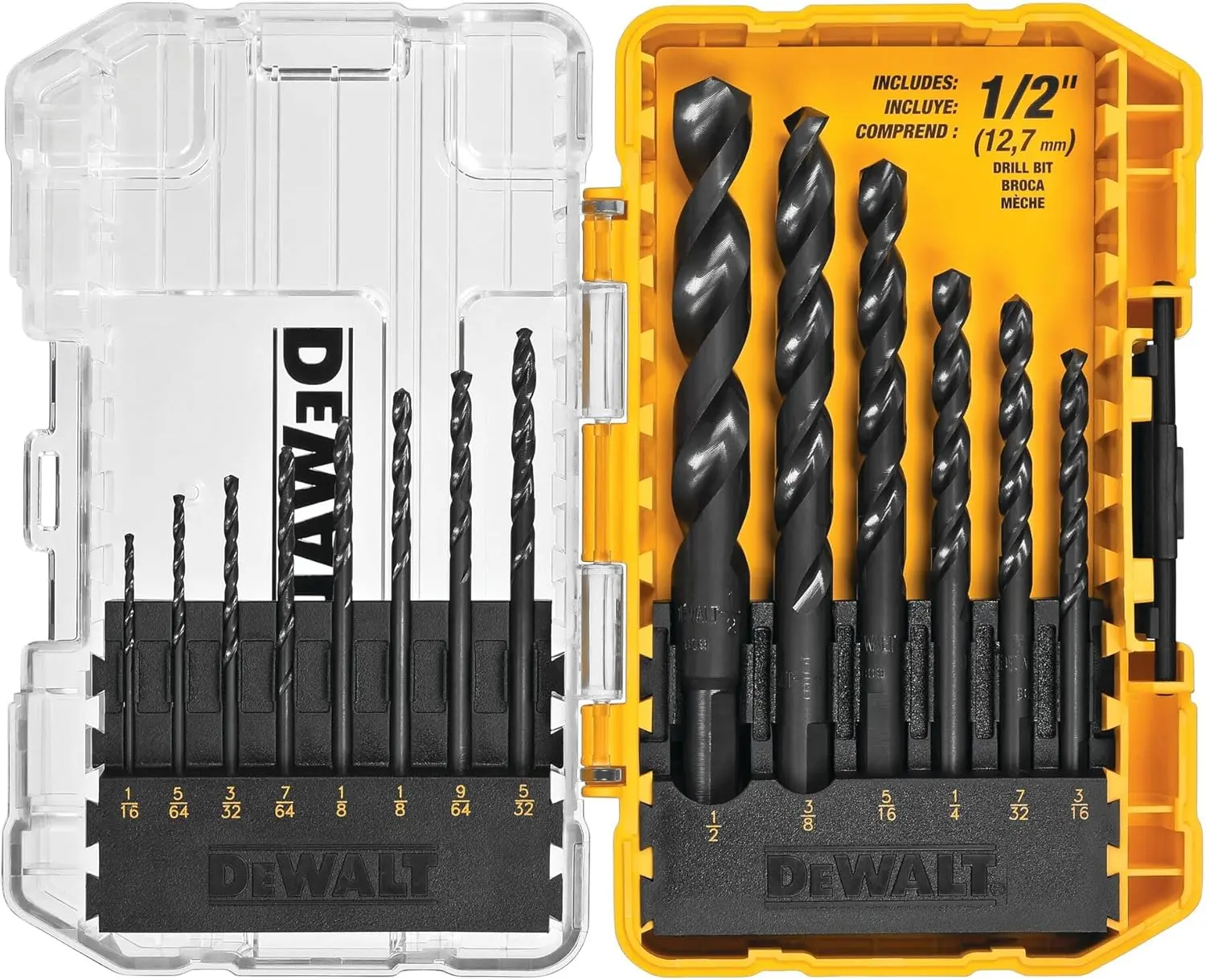 DEWALT 14-Piece Drill Bit Set, 3-Flats Shank, 135-Degree Split Point, for Plastic, Wood, Metal (DWA1184)