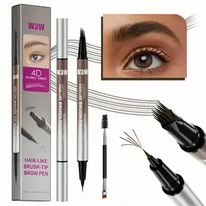 4D Brow Pen, 2-in-1 Eyebrow Pencil with Waterproof Microblading and Dual-Ended Eyeliner Brush for Natural Brow Makeup and Eyelash Line
