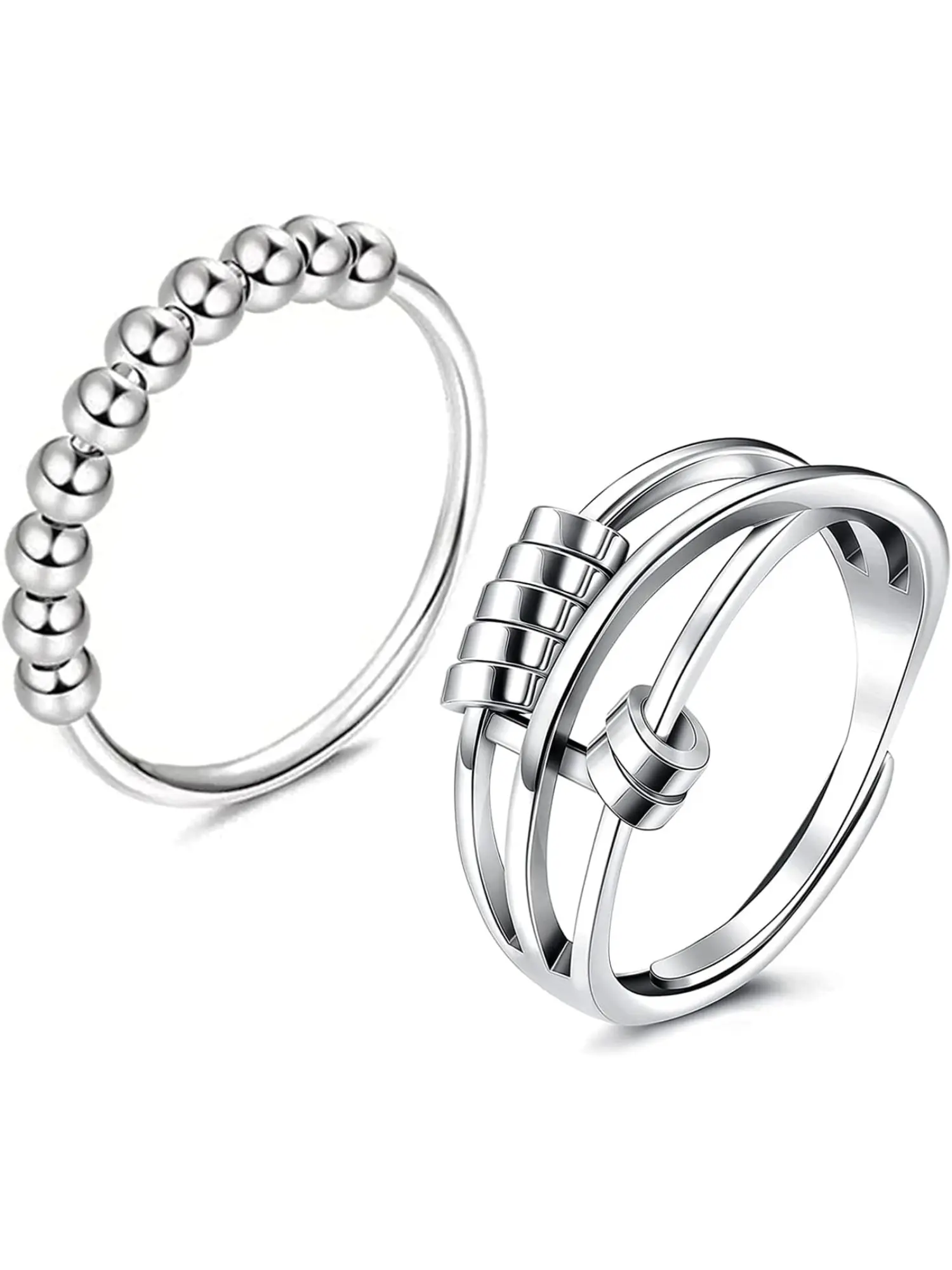 2Pcs Fear Fidget Ring Ladies' Girls with Pearl Rotating Ring 18K Gold-plated Adjustable Stacking Mood Ring Ring Rotating Ring Ring Size 52-59 Stackable Rings Fashion Rings