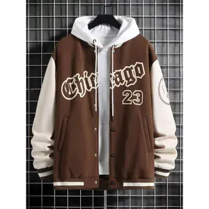 Unisex Men's Letter & Number Pattern Varsity Jacket, Casual Regular Fit Retro Baseball Collar Long Sleeve Outerwear for Spring & Fall, Fashion Men's Clothes for Daily Wear