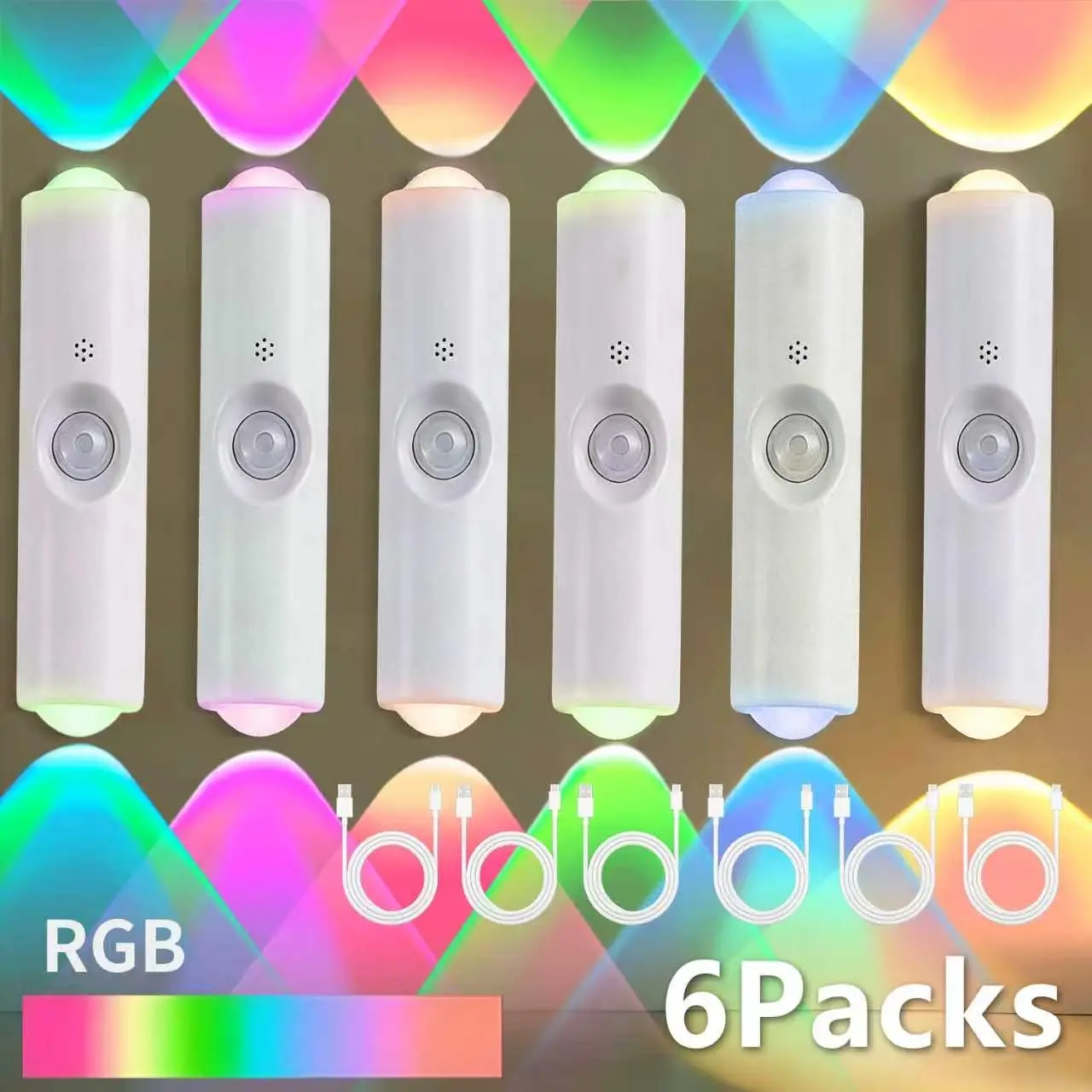 2/4/6PCS Dual-Head Cat-Eye Sensor Wall Lamp, USB Charging, RGB Night Light, 3/7 Color Modes, Stepless Dimming, Modern Aesthetic Spotlight for Bedroom Decor, Staircase, Bedroom Lighting, Accent Lights