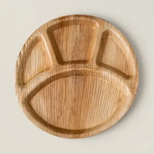 12" 4-Compartment Compostable Plates | Round Divided Areca Leaf Plates (Pack of 50) – EcoChef
