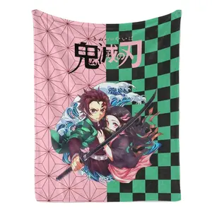 Blankets Anime Demon Slayer Flannel Blanket Kids Blanket Adult Blanket Character Art Soft Cozy Throw For AC Room Nap Thanksgiving Birthday Christmas Gift Anime Fans Bedroom Sofa Dorm Movie Night Soft Elastic Breathable