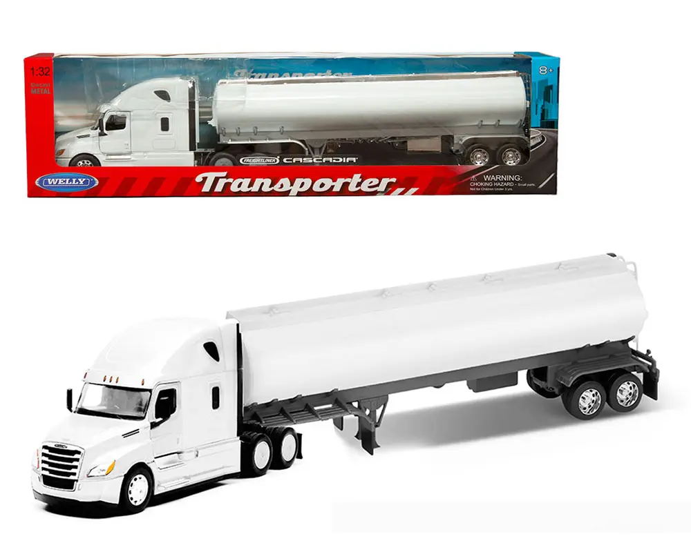 Welly 1:32 Freightliner Cascadia Tanker White w/ Plain White Tanker – Transporter