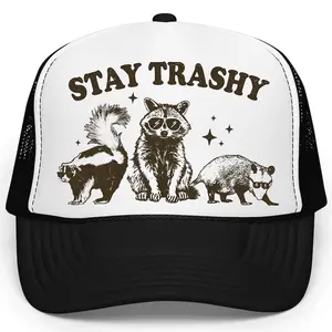 Stay Trashy Trucker Hat for Women and Men | Funny Raccoon Design Adjustable Hat