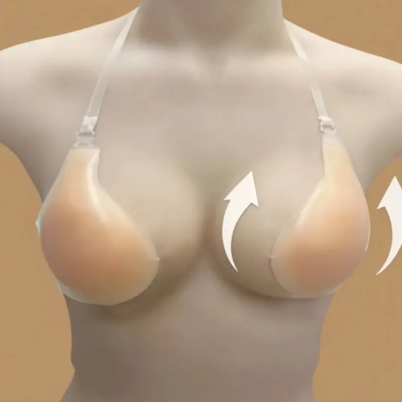 Halter Neck Spoon Shaped Silicone Pasties, Invisible Push-Up Bust Lifter, Anti-Expansion Anti-Sagging, Reusable Seamless Adhesive Bra for Daily, Day & Party Wear Adhesive Bra Pads