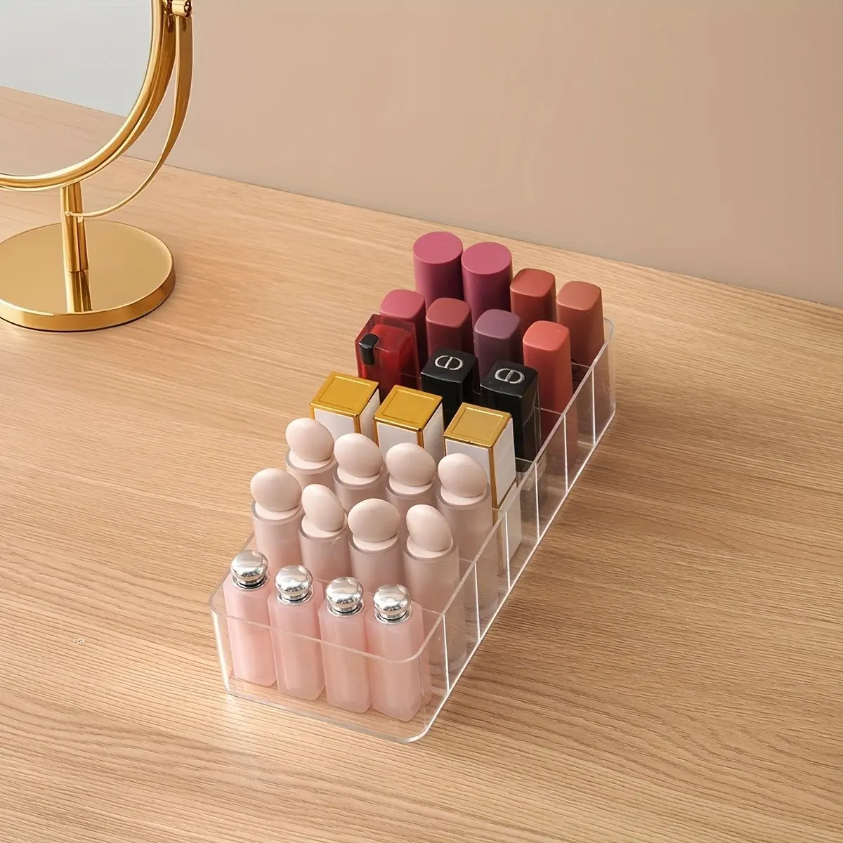 Transparent 7-Compartment Lipstick Storage Box, Single Box Makeup Organizer, Perfume Holder, Eyeshadow Case, Powder Compactor, Lipstick Holders, Cosmetic Storage