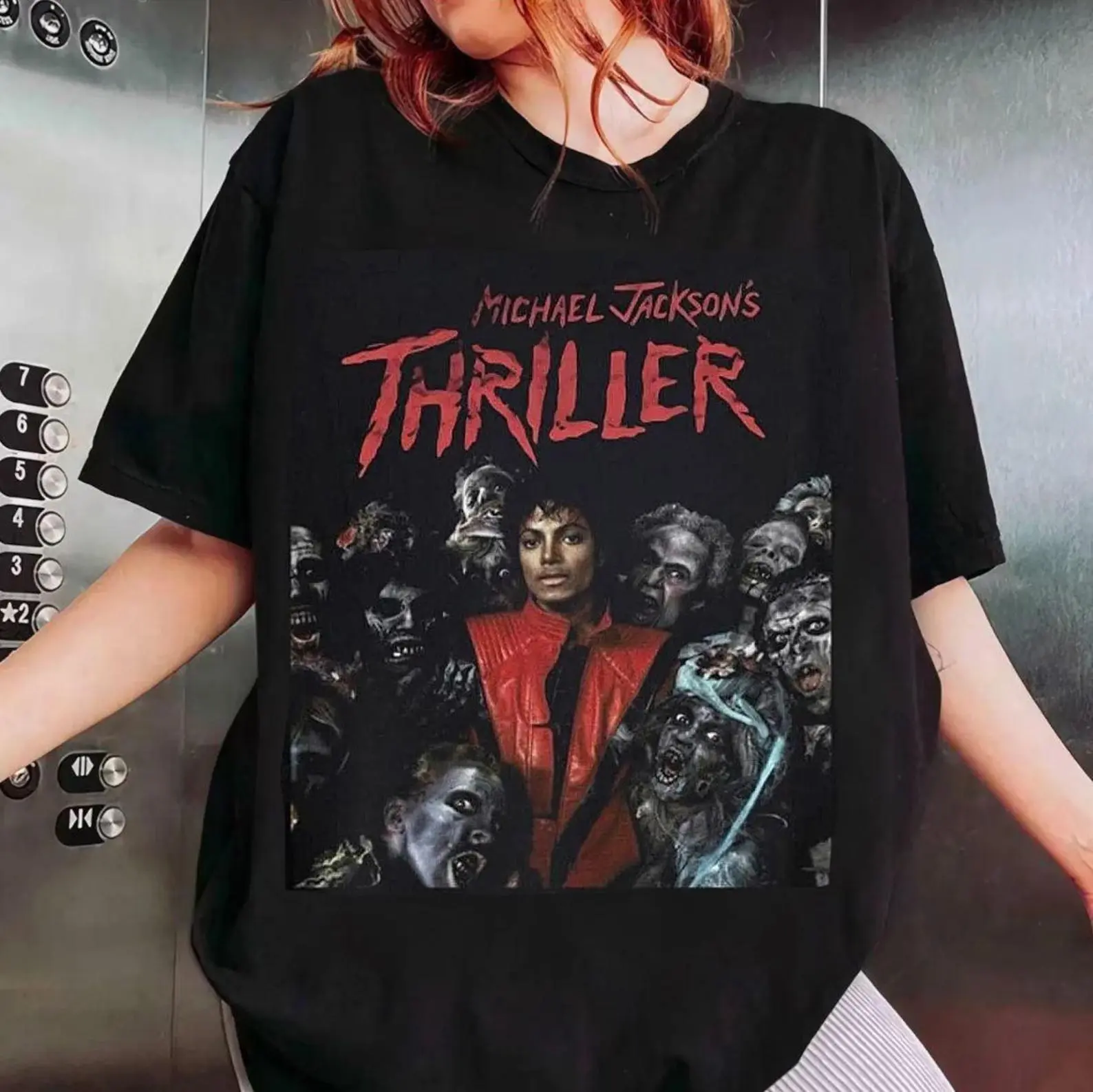 Women's Cotton Fabric Loose Relaxed Fit T-Shirt - King of Pop Michael Jackson Thriller Graphic, Comfort Colors Casual Top