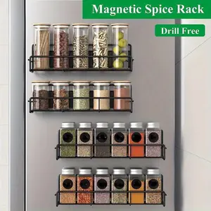 Tow Set Floating Design Magnetic Kitchen Spice Storage Rack, Durable Magnetic Storage Holder, Magnetic Shelf for Refrigerator and Bathroom, Kitchen Organizer, Home Organization Solution, Easy Installation