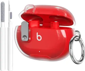 Clear Case Cover for Beats Studio Buds/Buds Plus: Soft TPU Protector with Lock Clip & Cleaner Kit
