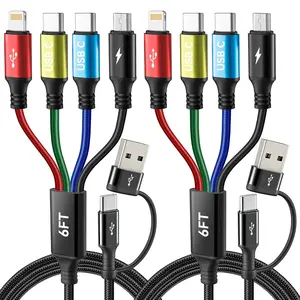 Dual USB-C 4-in-2 Multi Charging Cable (2Pack 6FT) – Fast Charger for iPhone, Android, iPad & More | USB-C/Lightning/Micro Universal Travel Cable