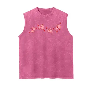 Cute Pink Running Rabbits Vintage Washed Tank 90s Graphic Sleeveless Tank Tops Men Vest Streetwear Outfits Men Vacation Outfits Sleeveless Shirt