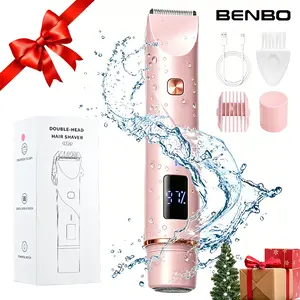 BENBO Bikini Trimmer for Women, Rechargeable Electric Shaver and Razor 2-in-1 Body and Facial Epilator with Dual Heads for Painless Trimming of Pubic Hair, Face, Underarms and Legs, IPX7 Waterproof, Christmas Gift Summer Gift Shaving Grooming