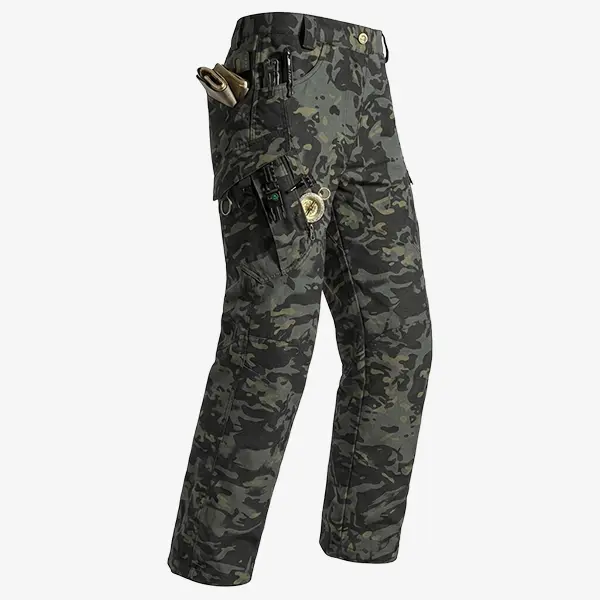 Men’s tactical pants, slightly stretchy waterproof fabric, single pack, durable hard shell construction, wear-resistant cargo pants, plaid fabric, suitable for hiking, casual wear, and work, multi-pocket design (belt not included).