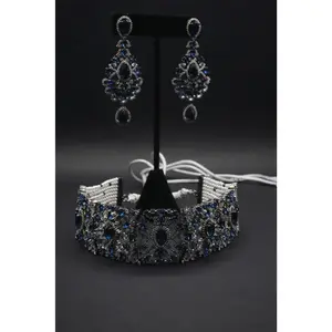 Midnight Majesty Sapphire and CZ Crystals Simulant Necklace and Earrings Set