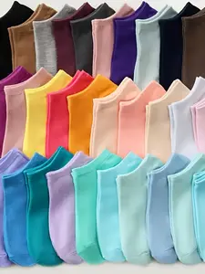 Random 20 Pairs Solid Color Candy Color Socks, Casual Daily Wear Footwear, Comfortable Soft Fabric Design, Perfect Gift Idea