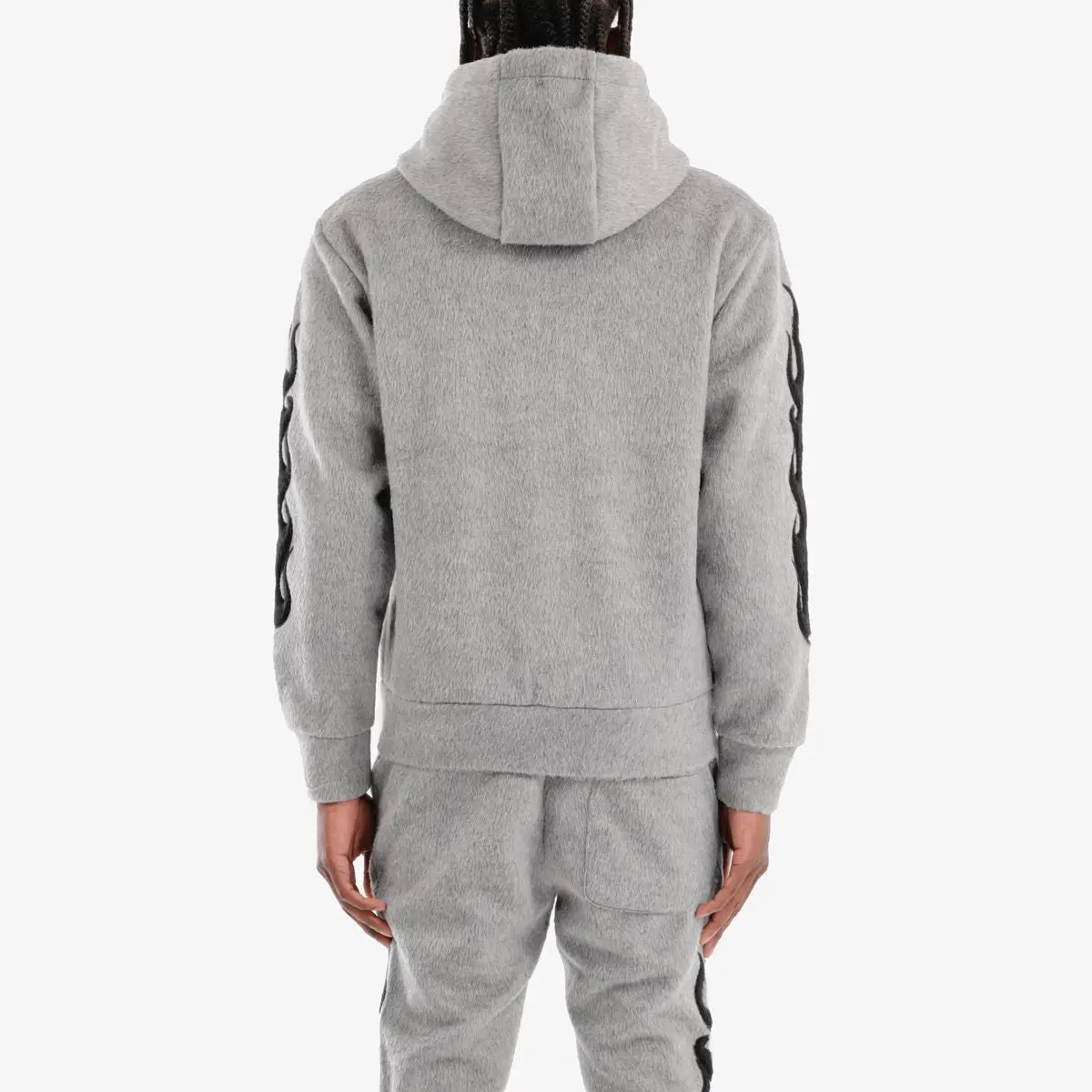 Copper Rivet 'Saints' Mohair Pearl Embroidery Zip Hoodie (Gray
