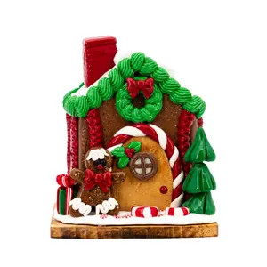 Small Gingerbread House | White & Green Roof | Clay Art Originals
