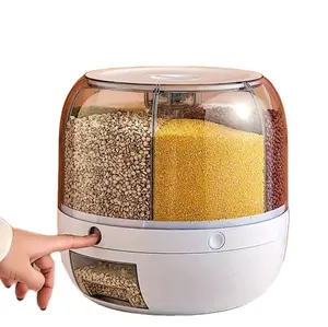 Rotating Rice Bucket Multi-Grid Large Capacity Grain Storage Container Moisture & Insect Proof Seal for Rice Flour Dog Food Pet Food Household Kitchen Supplies