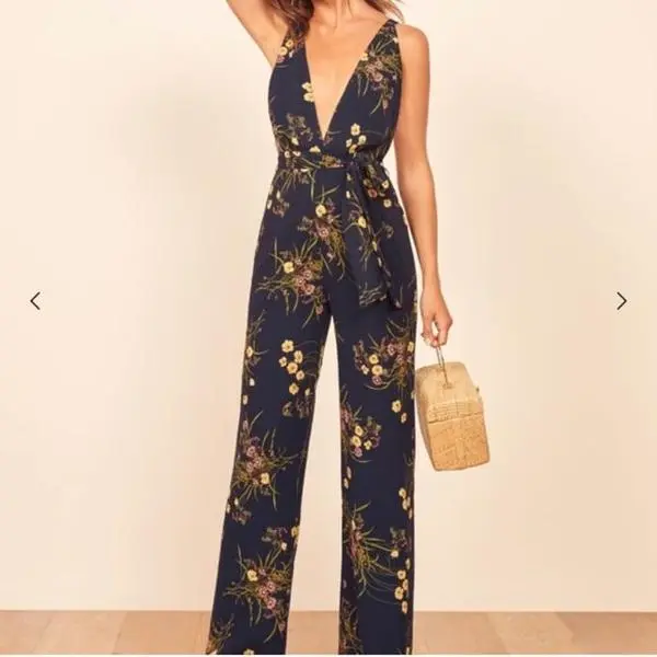 Reformation Mademoiselle Sofi Floral Print Tie Waist Jumpsuit