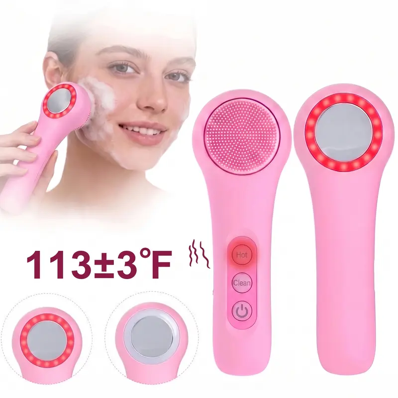 Rechargeable Silicone Facial Cleansing Brush for Women - Compact Travel Facial Care Tool with Pouch, Heat Massage End, Gentle Vibrating Exfoliator, Deep Pore Cleanse, Waterproof, Adjustable High-Frequency Wand, Self Care Gadget