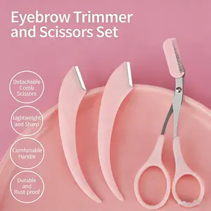 3pcs/lot Hot Selling Eyebrow Razor and Precision Eyebrow Scissors Grooming Kit, Safety Micro-Blade Razor, Stainless Steel Blades, Makeup Tool, Precision Grooming Kit