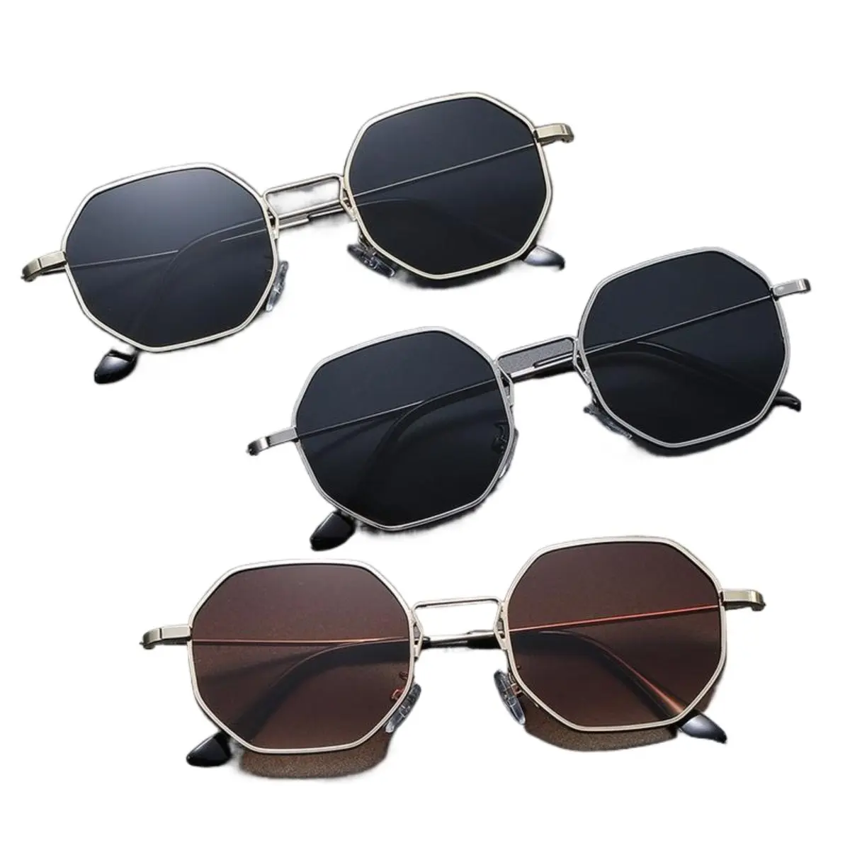 3PCS Vintage Polygon Full Rim Metal Sunglasses Set - Polarized Lenses, Mirrored Shades, UV400 Protection, Unisex Luxury-Inspired Frames for Travel, Outdoor Wear, Polarized Lens, Sunglasses For Women, Men's Sunglasses Polarized