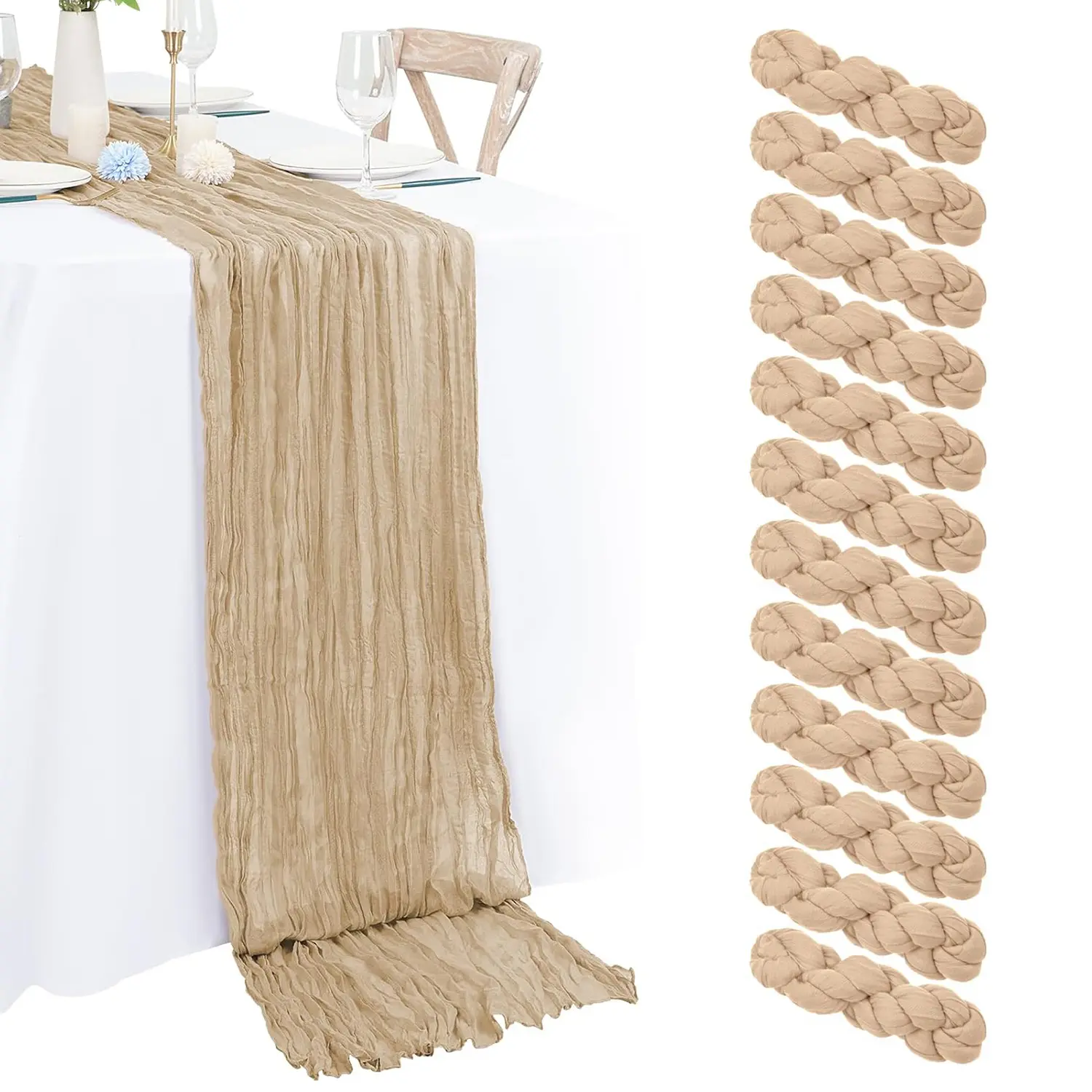 6/10 Pack Beige Table Runner,45*275 CM 9 FT Cheesecloth Semi Sheer Boho Gauze Cheese Cloth Fabric Table Runners Table Decor for Wedding Party Baby Shower Birthday Home Decor Garden Farmhouse