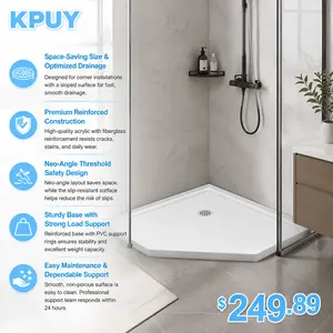 36 in. D x 36 in. W Neo-Angle Shower Base, Single Threshold Acrylic Corner Shower Base Pan, Non-Slip Textured Surface Bathroom Shower Floor Pan in White