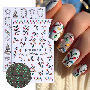 2pcs Glow-In-The-Dark Christmas Nail Art Stickers, 3D Colorful Christmas Light Xmas Tree Star Designs, Perfect for Women & Girls