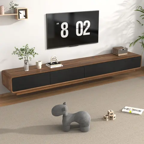 78.7"/94.5"/106.3" Minimalist Floating TV Stand for TVs up to 85/100 Inches, Modern Wall Mounted Media Console with 2 Drawers, Entertainment Center for Living Room, Black & Walnut/White & Walnut/Black/Brown