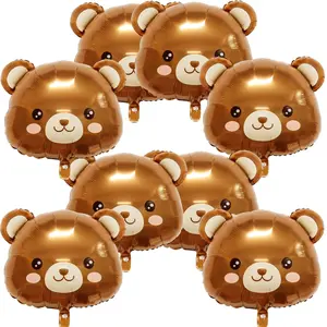 8Pcs Bear Balloon Farm Animal Balloons, Cute Bear Shaped Brown Balloons Foil Balloons For Baby Shower Decorations Animal Birthday Party Jungle Theme Party Decoration, Birthday Party Decor Supplies