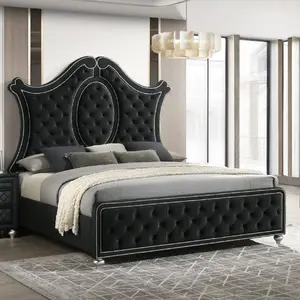 1pc Queen Panel Bed Tufted Headboard Luxurious Upholstery and Intricate Nailhead Trim Diamond-patterned Tufted Accent Modern Luxury Black