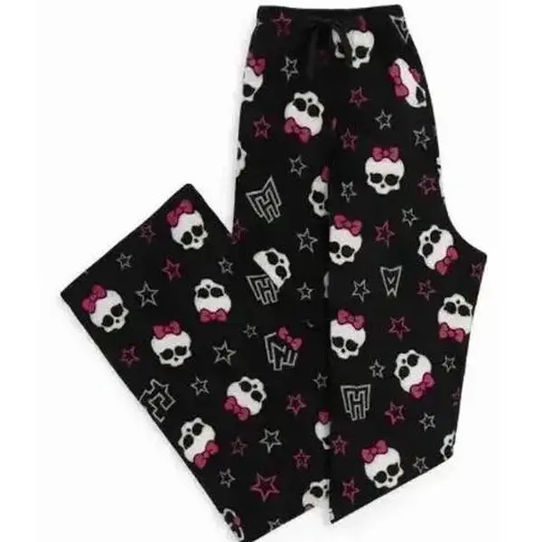Gothic Skull Bow Pajama Pants – Black & Pink Star Print Lounge Sleepwear Bottoms, Cozy PJs Gift Unisex