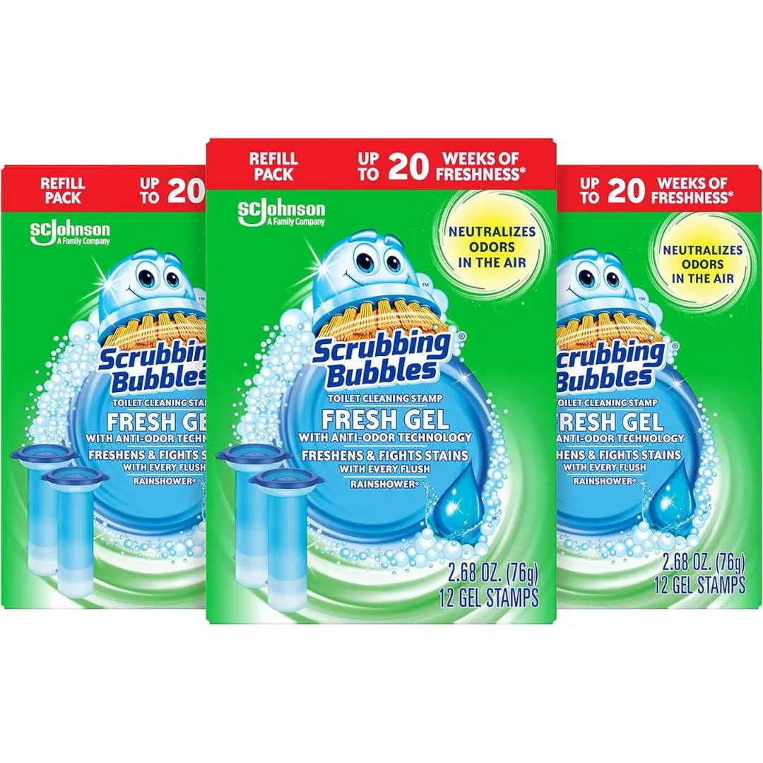 Scrubbing Bubbles Fresh Gel Toilet Bowl Cleaning Stamps Refills, Helps Keep Toilet Clean and Helps Prevent Limescale & Toilet Rings, Citrus Scent, 12 Stamps (Pack of 3)