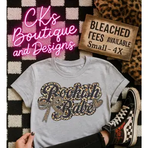 Bookish Babe Bleached Shirt -  Comfy Unisex Jersey Shirt - Bleached Graphic Tee Design, Random Bleaching, True-to-Size Fit, 35% Cotton 65% Poly - Fabric Vintage Love