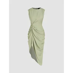 Women's Cider Midi Dress - 0-10 Size, Boat Neck, Asymmetrical Hem, Ruched Design