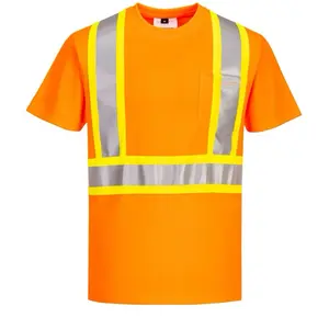 Men's Hi-Vis X Back Contrast Tape T-Shirt, Safety Shirt, Orange, Short Sleeve, Safety Design, Suitable for Outdoor Workwear - Menswear, Top
