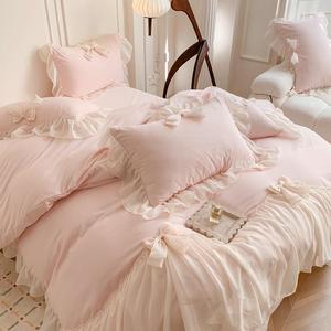solid color ruffle trim bedding set, 3 counts/set including duvet cover & pillowcase without filler, soft comfortable bedding set for home bedroom