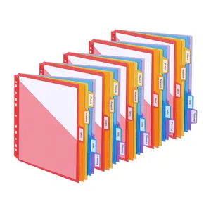 5-Pack Pocket Dividers with Labels, A4 Size, 25 Sheets Total, Colorful Plastic Waterproof File Separators, 11-Hole Binding, Ideal for Document Storage