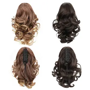 Short ponytail Extension, 12 Inch Claw Clip Ponytail Extension, Bun Messy hair pieces, Curly Loose Wavy Pony Tails, Quick on and off, Cool Ponytail Extension, Breathable ponytail Extension, Synthetic Claw Clip Extensions
