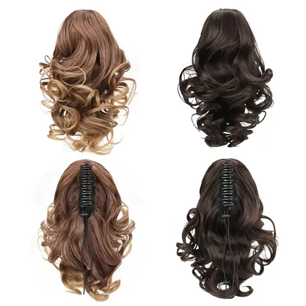 Short ponytail Extension, 12 Inch Claw Clip Ponytail Extension, Bun Messy hair pieces, Curly Loose Wavy Pony Tails, Quick on and off, Cool Ponytail Extension, Breathable ponytail Extension, Synthetic Claw Clip Extensions