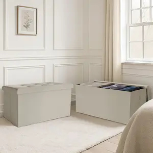 Favorer Florence 30" Button Tufted Upholstered Folding Storage Bench (Set of 2) - Stylish Functional Home Storage Solution for Living Room