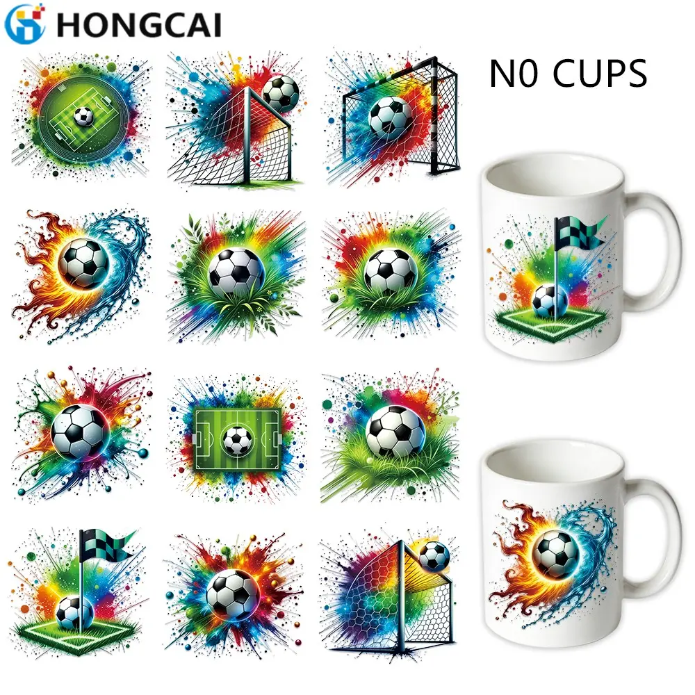 12-Piece Vibrant Football Theme UV DTF Stickers, Dynamic Ink Art Design, Perfect for Water Bottles Mugs Notebooks Phone Cases DIY Decorations