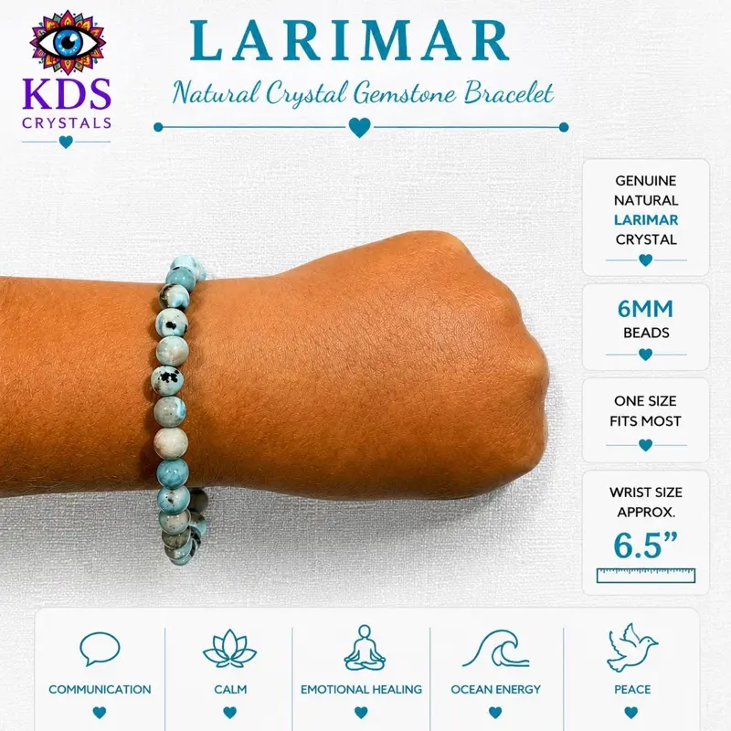 Larimar Natural Crystal Gemstone Bracelet 6mm Beaded Bracelet Blue Larimar Bracelet Stretch Bracelet Ocean Stone Jewelry Gift limited time